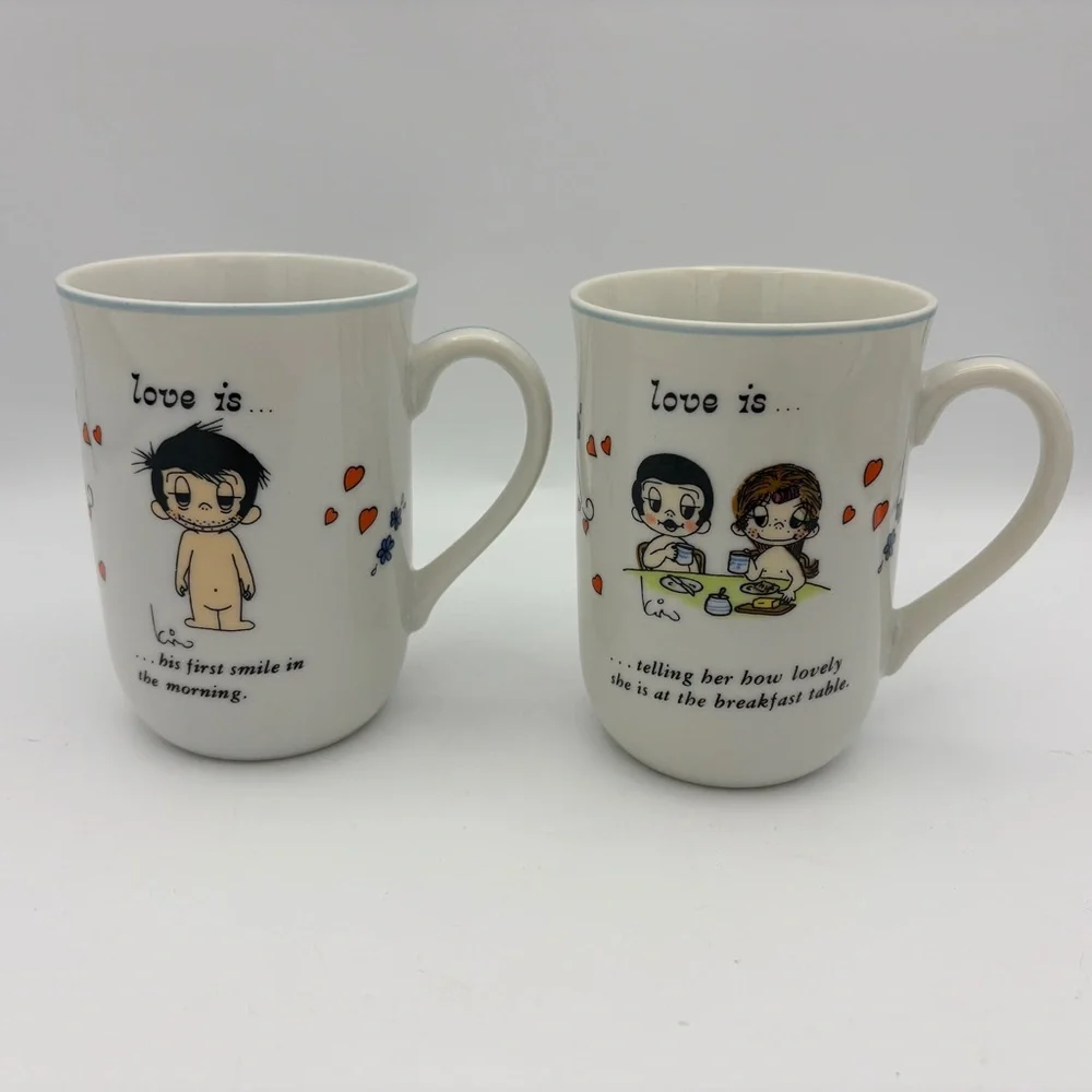 Vintage Love Is... 1972 Whimsical Ceramic Cartoon Mugs - (Set of 2)